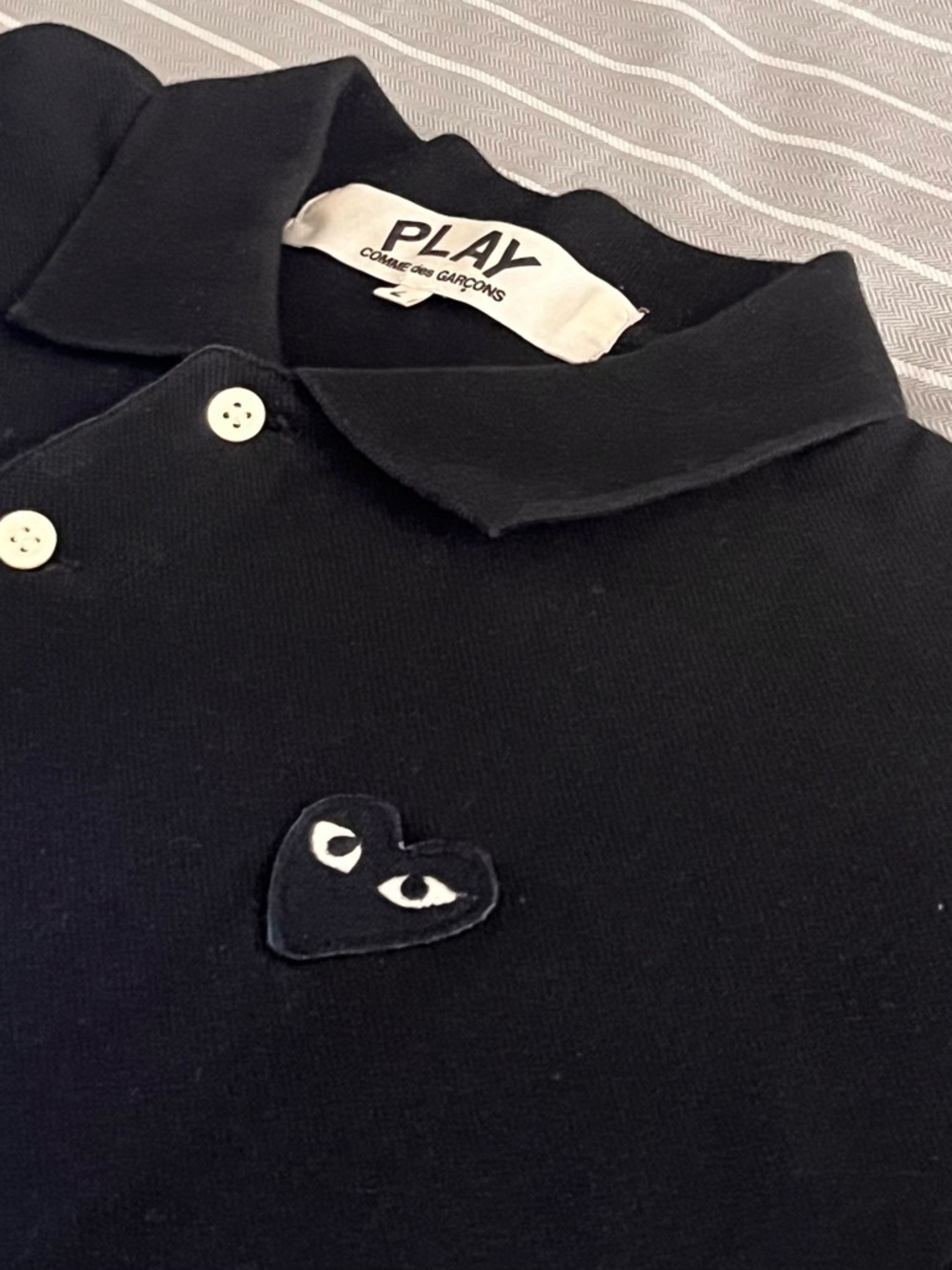 Comme des Garçons PLAY Black Polo Shirt with Black Heart Patch